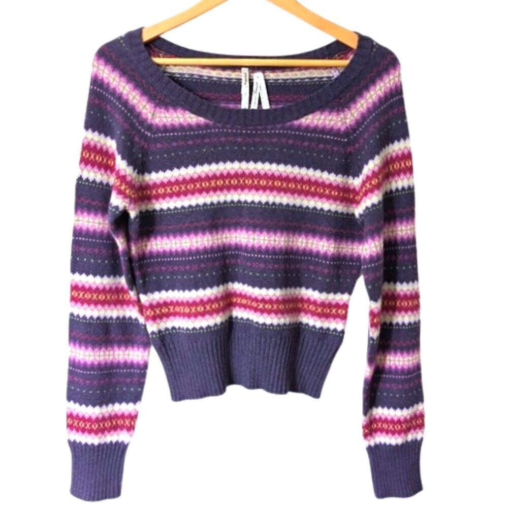Aeropostale Fair Isle Cotton Angora Rabbit Hair Blend Sweater Size XL